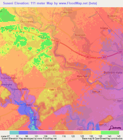 Suseni,Romania Elevation Map