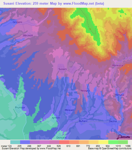 Susani,Romania Elevation Map