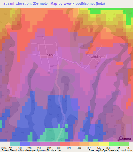 Susani,Romania Elevation Map