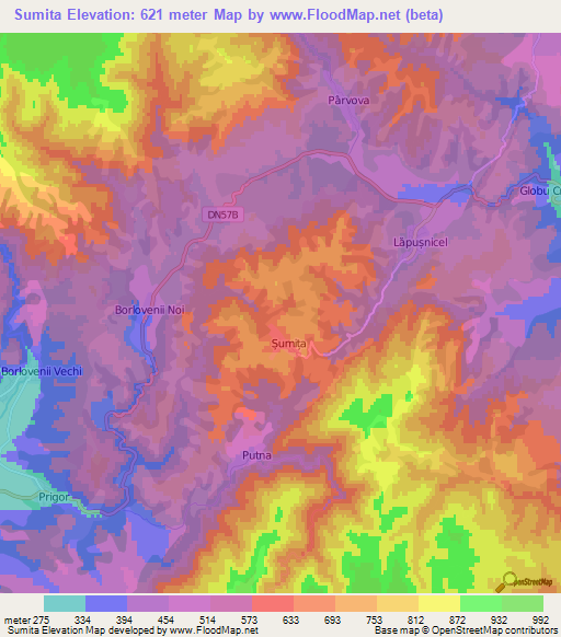 Sumita,Romania Elevation Map