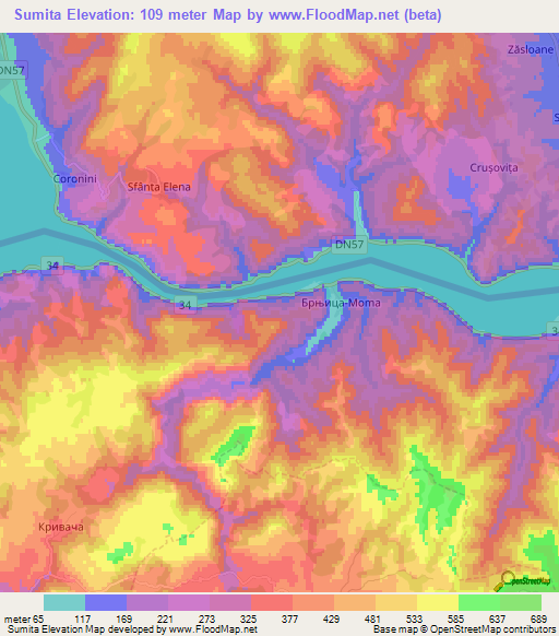 Sumita,Romania Elevation Map