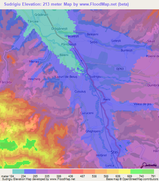 Sudrigiu,Romania Elevation Map