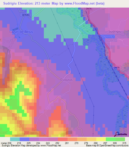 Sudrigiu,Romania Elevation Map