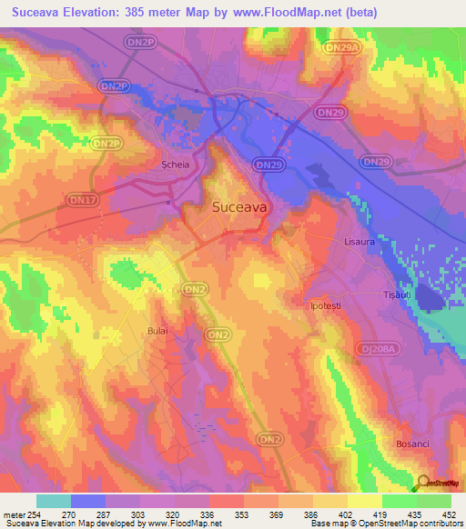 Suceava,Romania Elevation Map