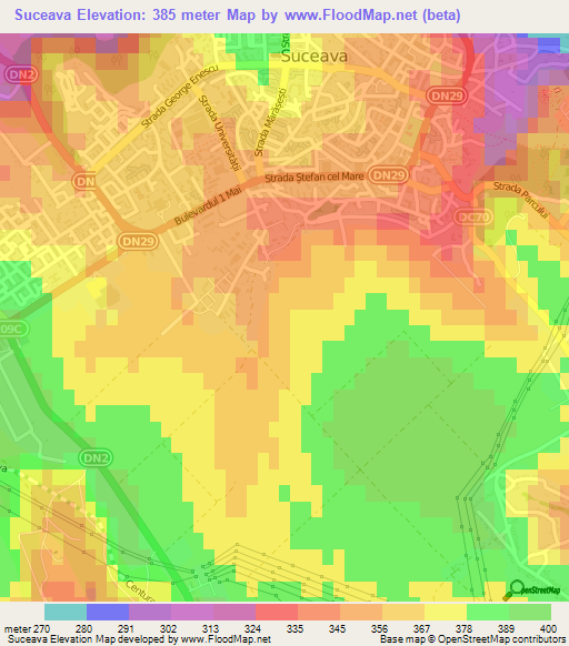 Suceava,Romania Elevation Map