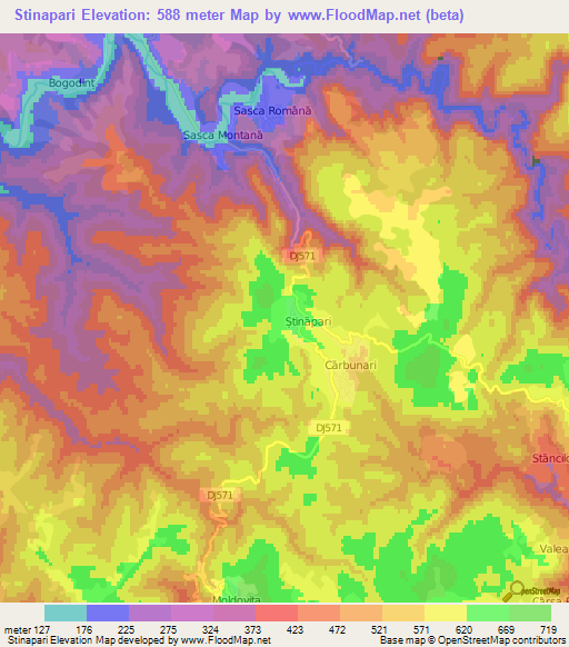 Stinapari,Romania Elevation Map