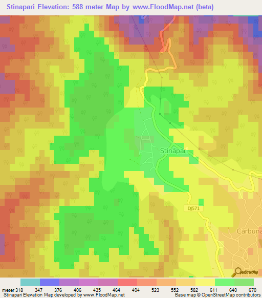 Stinapari,Romania Elevation Map