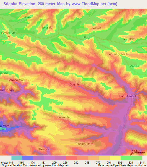 Stignita,Romania Elevation Map