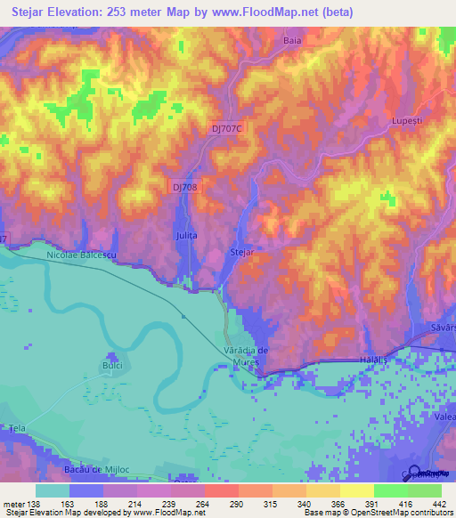 Stejar,Romania Elevation Map