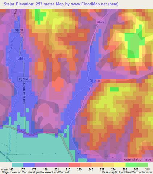 Stejar,Romania Elevation Map