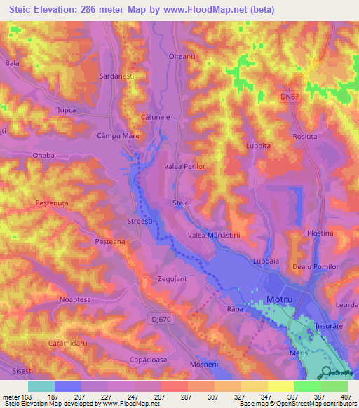 Steic,Romania Elevation Map