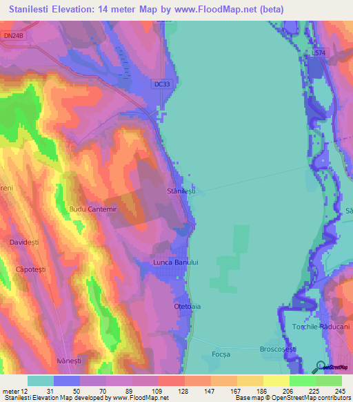 Stanilesti,Romania Elevation Map