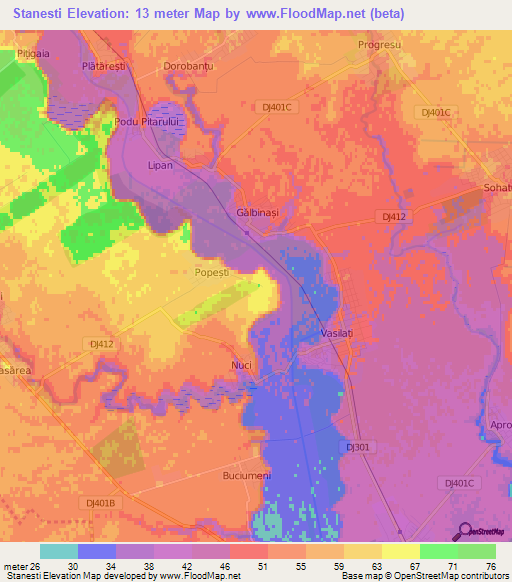 Stanesti,Romania Elevation Map