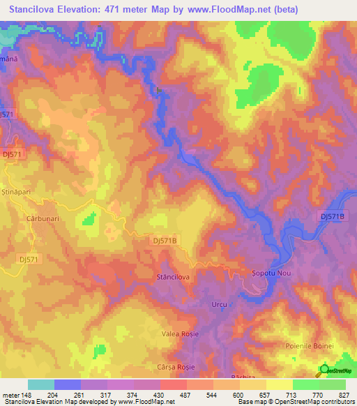 Stancilova,Romania Elevation Map