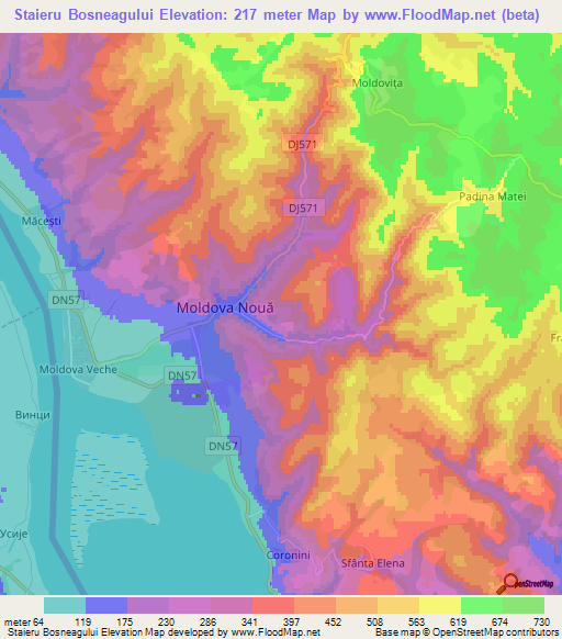 Staieru Bosneagului,Romania Elevation Map