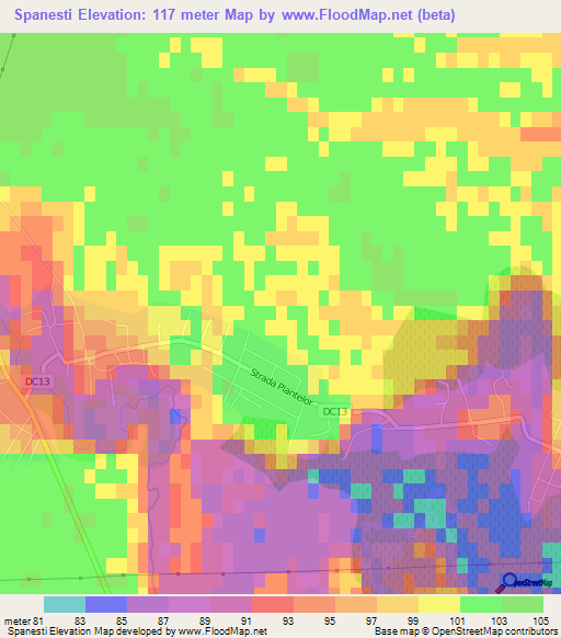 Spanesti,Romania Elevation Map