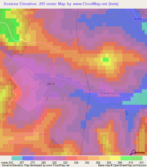 Sovarna,Romania Elevation Map