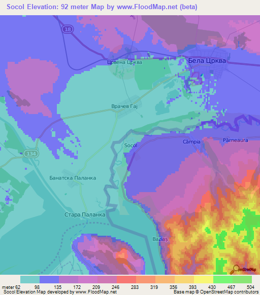 Socol,Romania Elevation Map