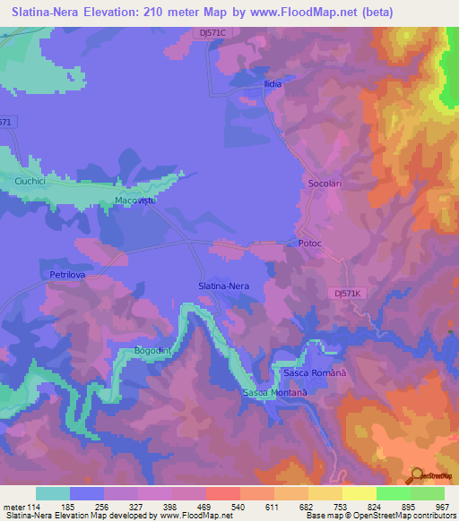 Slatina-Nera,Romania Elevation Map