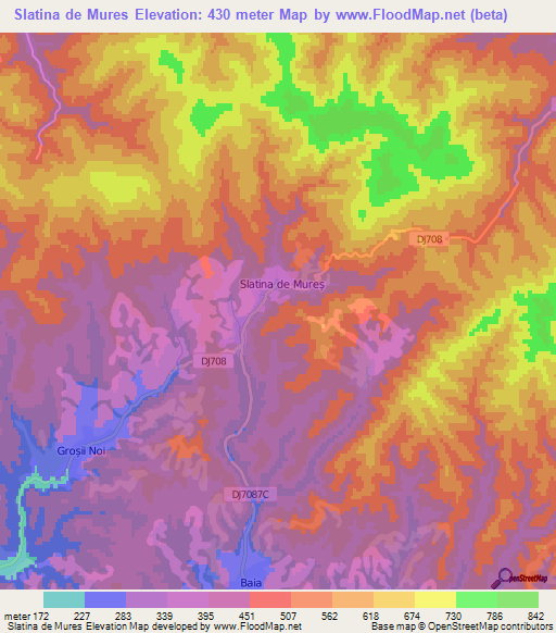 Slatina de Mures,Romania Elevation Map