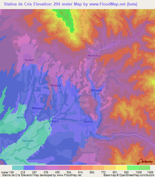 Slatina de Cris,Romania Elevation Map