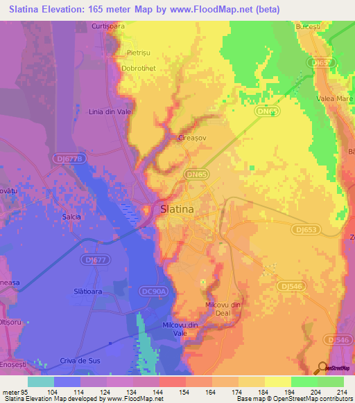 Slatina,Romania Elevation Map