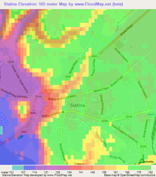 Slatina,Romania Elevation Map