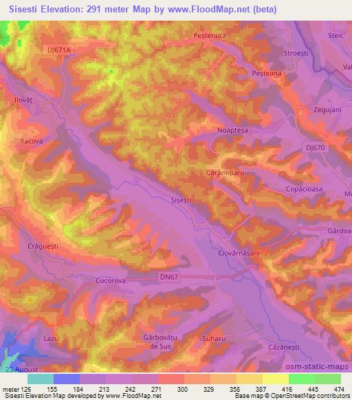 Sisesti,Romania Elevation Map