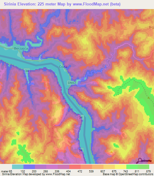 Sirinia,Romania Elevation Map