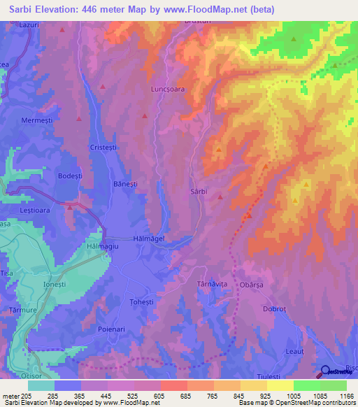 Sarbi,Romania Elevation Map