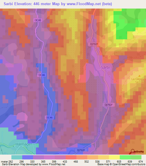 Sarbi,Romania Elevation Map