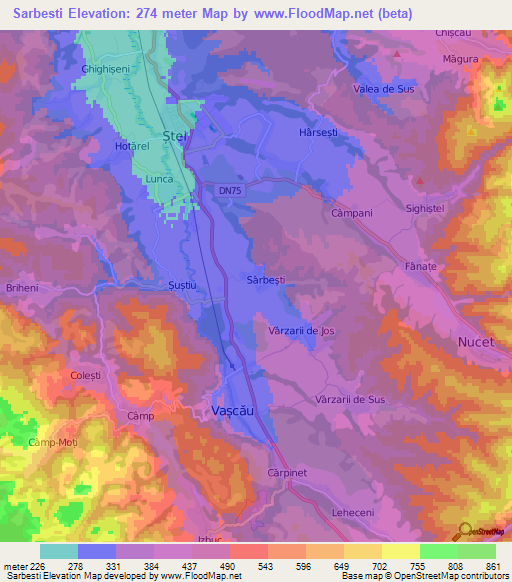 Sarbesti,Romania Elevation Map