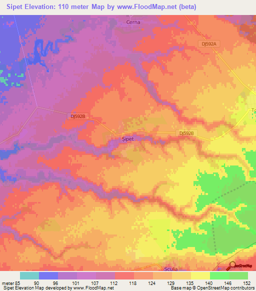 Sipet,Romania Elevation Map