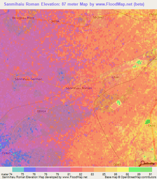 Sanmihaiu Roman,Romania Elevation Map