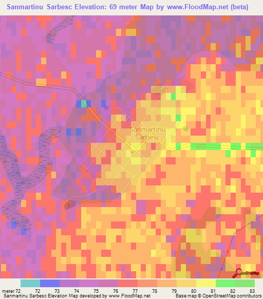 Sanmartinu Sarbesc,Romania Elevation Map