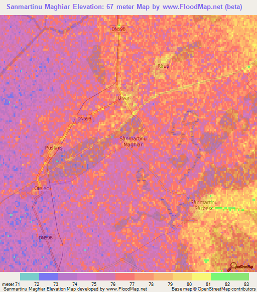 Sanmartinu Maghiar,Romania Elevation Map