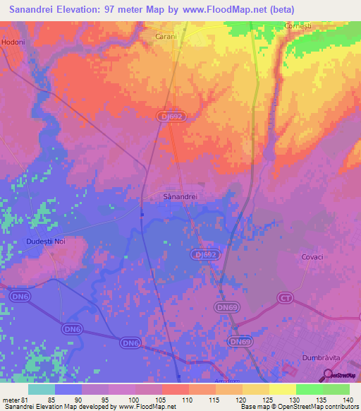 Sanandrei,Romania Elevation Map