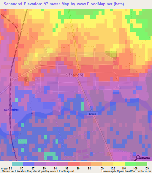 Sanandrei,Romania Elevation Map