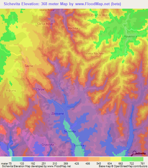 Sichevita,Romania Elevation Map