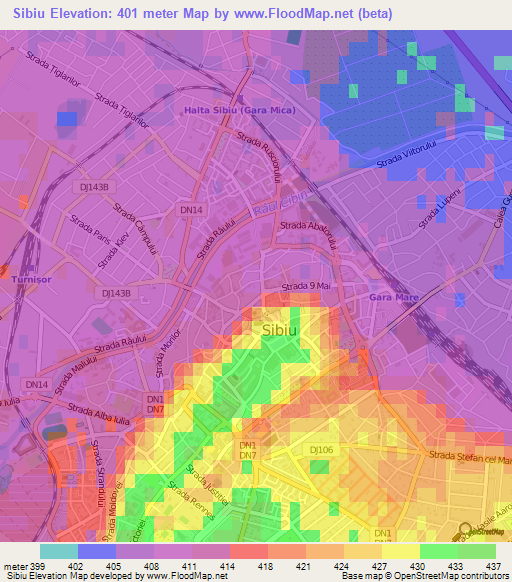 Sibiu,Romania Elevation Map