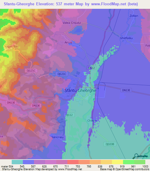 Sfantu-Gheorghe,Romania Elevation Map