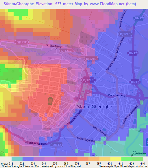 Sfantu-Gheorghe,Romania Elevation Map