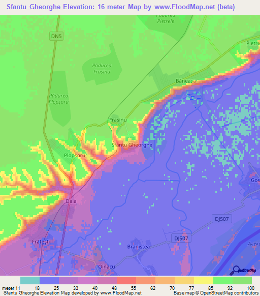 Sfantu Gheorghe,Romania Elevation Map