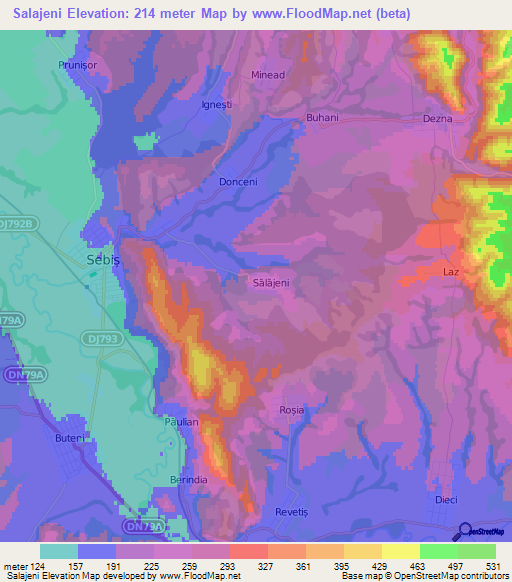 Salajeni,Romania Elevation Map