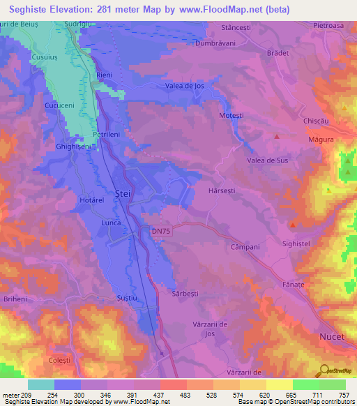 Seghiste,Romania Elevation Map