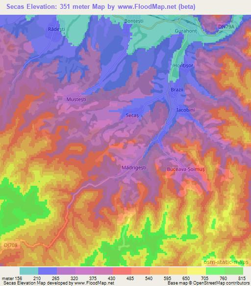 Secas,Romania Elevation Map