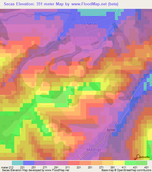 Secas,Romania Elevation Map