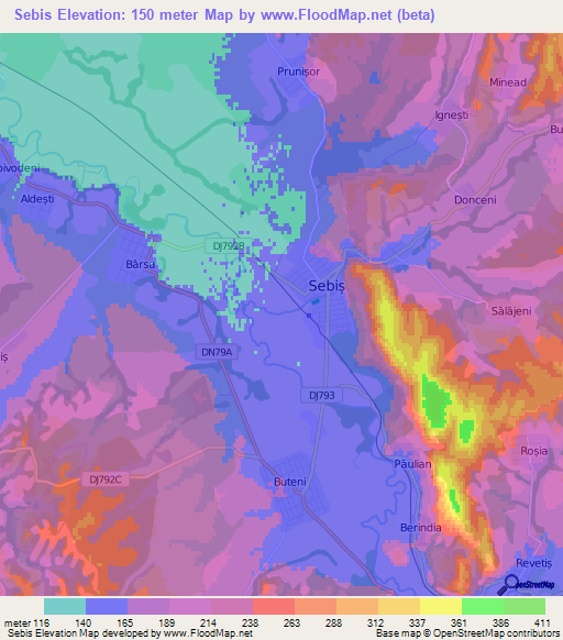 Sebis,Romania Elevation Map