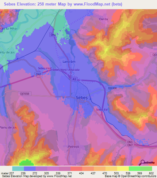 Sebes,Romania Elevation Map