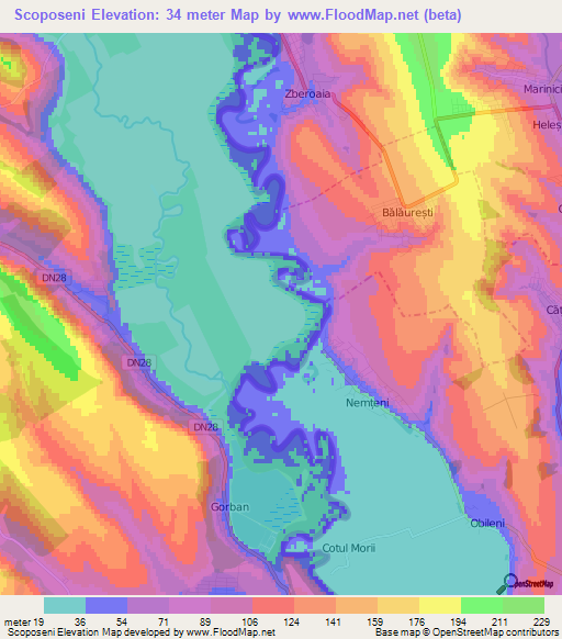 Scoposeni,Romania Elevation Map